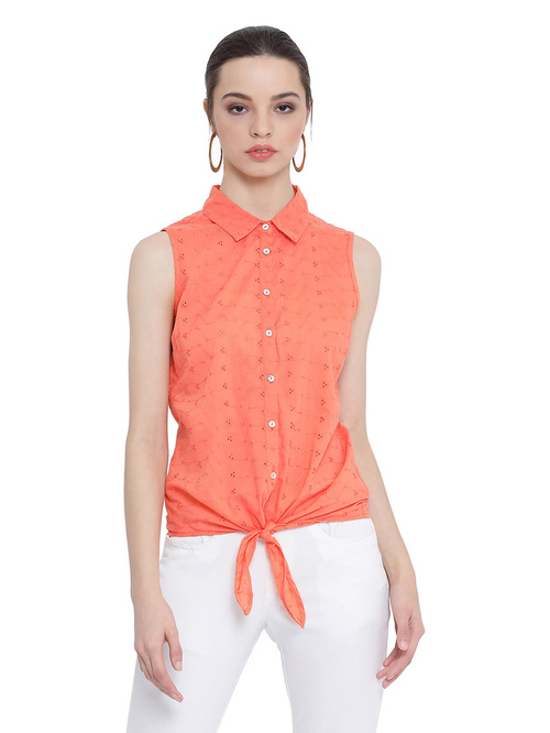 Oxolloxo Orange Pulp Friction Dotted Shirt Price in India