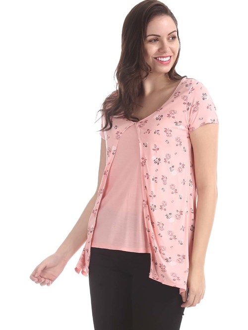 Elle Studio Rose Pink Floral Print Top Price in India