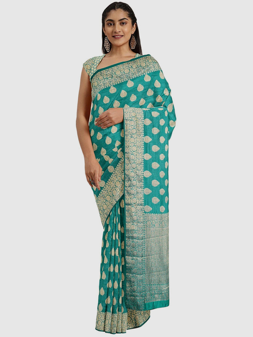 Soch Sea Green Woven Sarees With Blouse Price in India