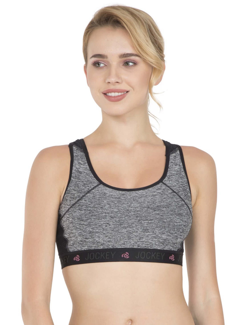 Jockey Black & Grey Textured Padded Non Wired AP20 Sports Bra Price in India