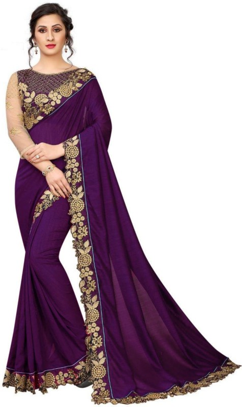 Embroidered, Solid Bollywood Silk Blend Saree Price in India