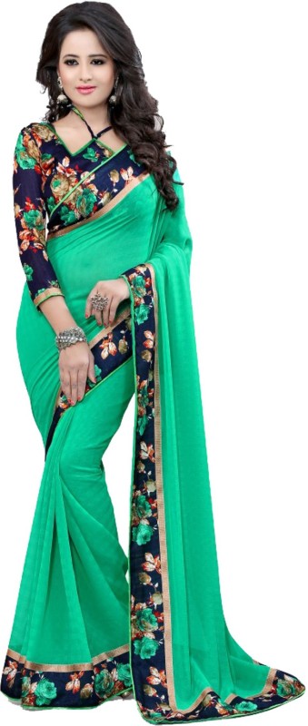 Solid Daily Wear Georgette, Chiffon Saree Price in India