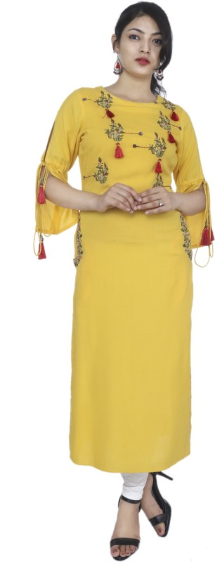 Women Printed Rayon Straight Kurta Price in India