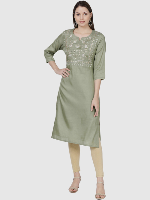 Soch Sage Green Embroidered Straight Kurta Price in India