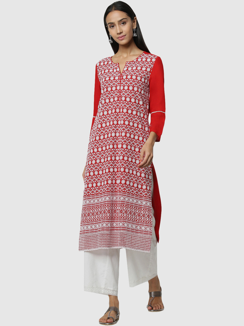 Naari Red Embroidered Straight Kurta Price in India