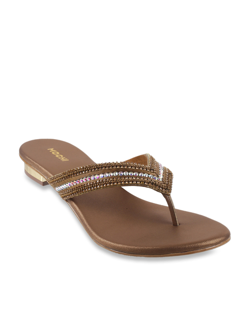 Mochi Antique Gold Thong Sandals Price in India