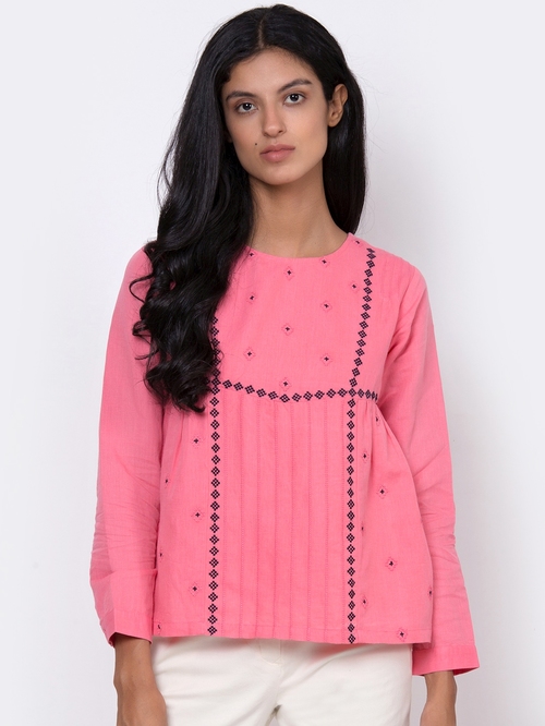 Rooted Pink Embroidered Top Price in India