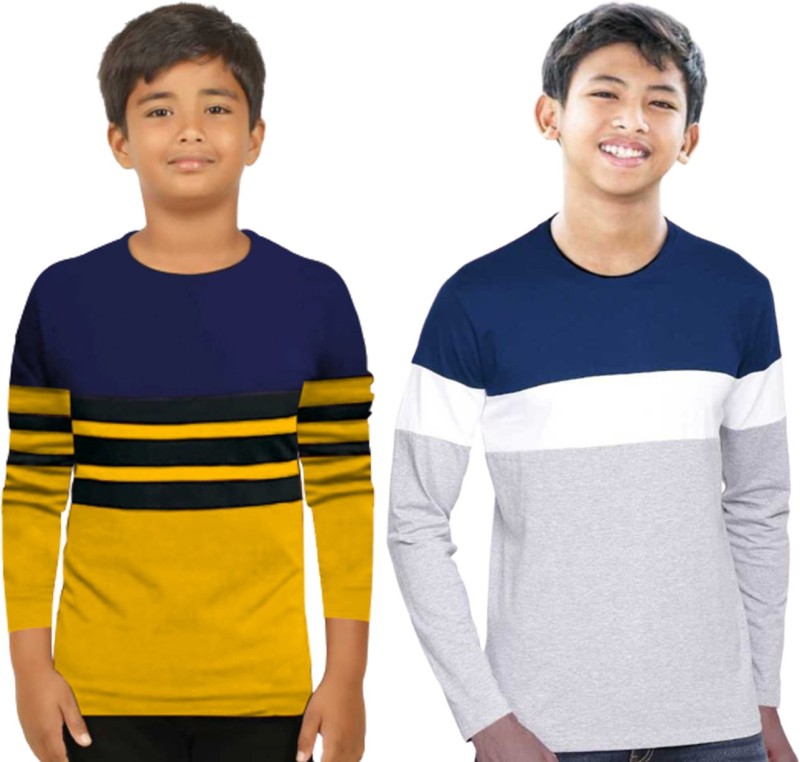 t shirt Combo tshirt for boys casual tees full sleeve tshirts kids Boys Colorblock Cotton Blend T Shirt Price in India