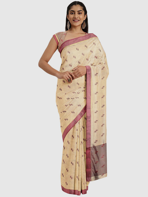 Soch Beige Woven Sarees With Blouse Price in India