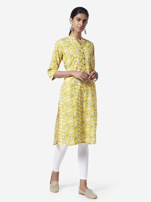 Utsa by Westside Yellow Printed Straight Kurta Price in India