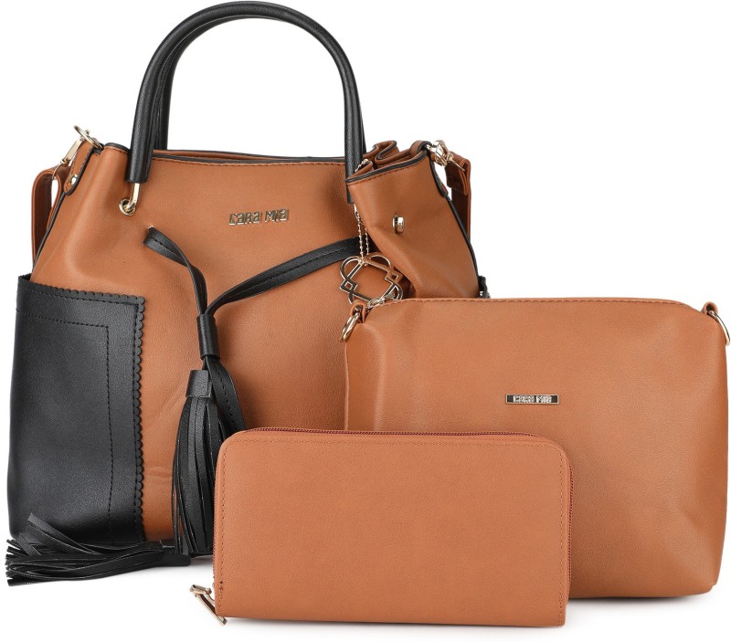 Women Black, Tan Hand-held Bag Price in India