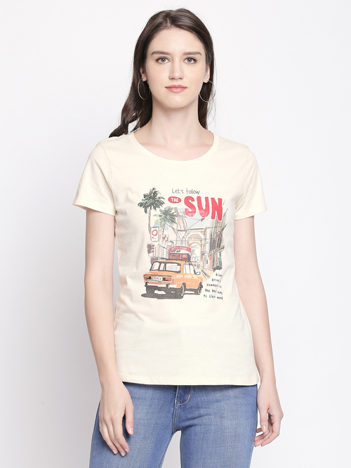 Honey by Pantaloons Beige Printed T 