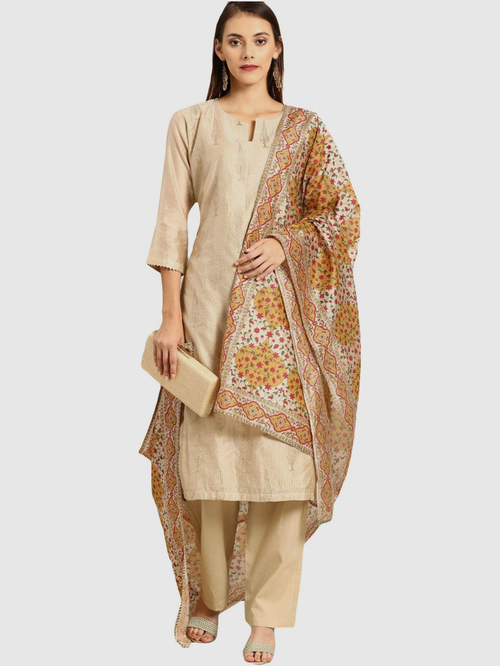 Soch Beige Embroidered Kurta Pant Set With Dupatta Price in India