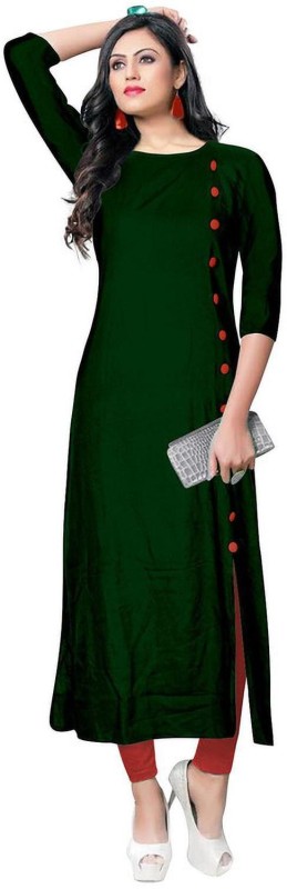 Women Solid Rayon Straight Kurta Price in India