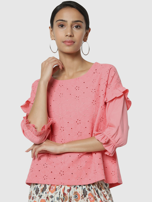 Naari Rose Pink Embroidered Top Price in India