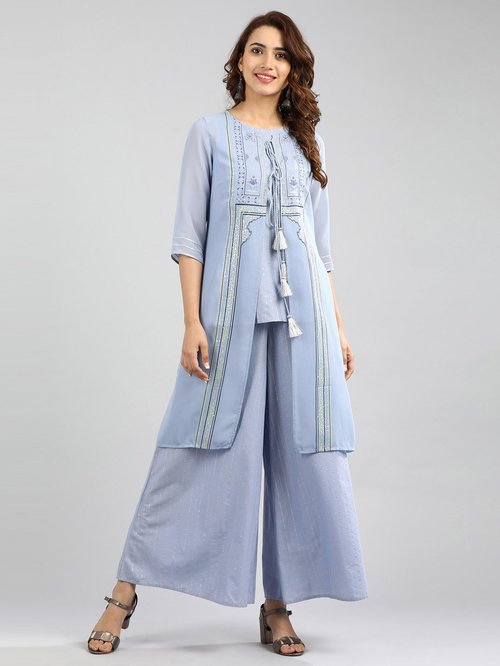 Aurelia Blue Printed Kurti Palazzo Set Price in India