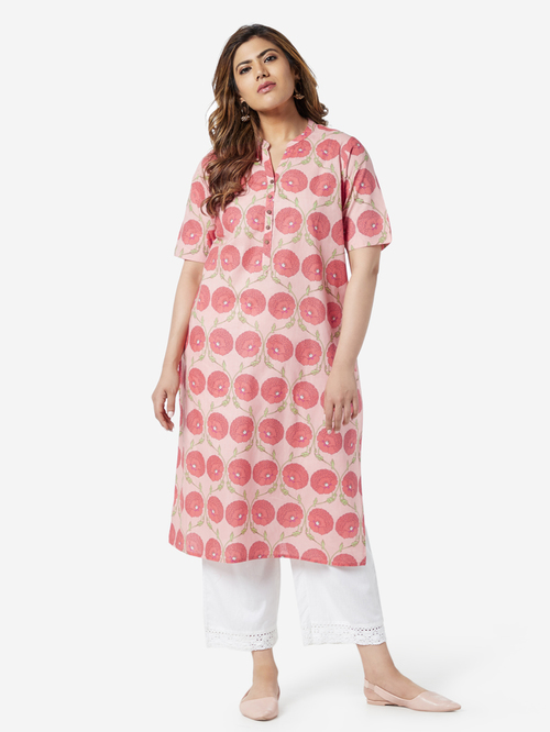 Diza Curve by Westside Peach Floral Patterned Straight Kurta Price in India