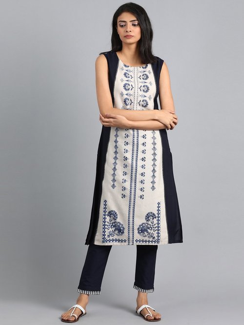 W Grey Printed Straight Kurta Price in India