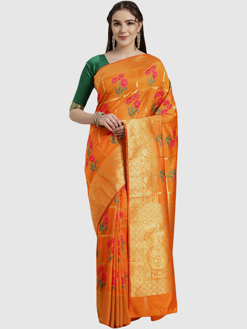 Chhabra 555 Orange Floral Print Saree With Blouse Price in India