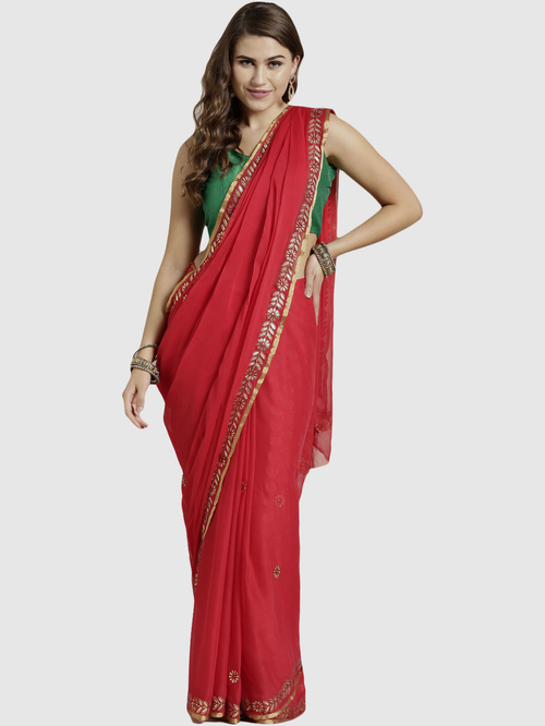 Chhabra 555 Red Embroidered Saree With Blouse Price in India