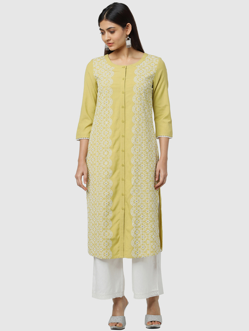 Naari Green Embroidered Straight Kurta Price in India