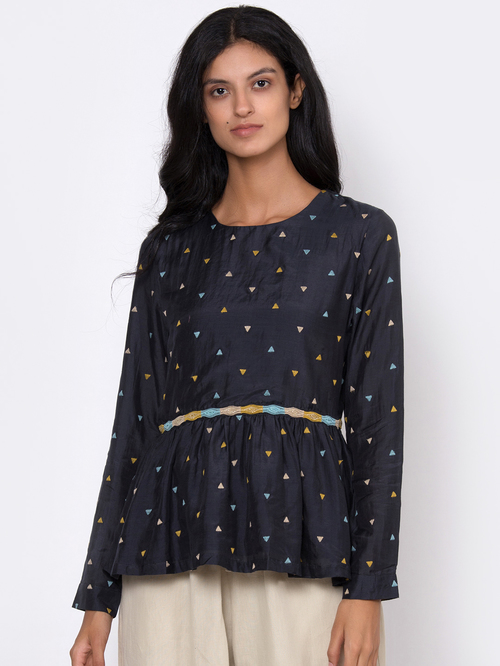 Rooted Navy Embroidered Top Price in India