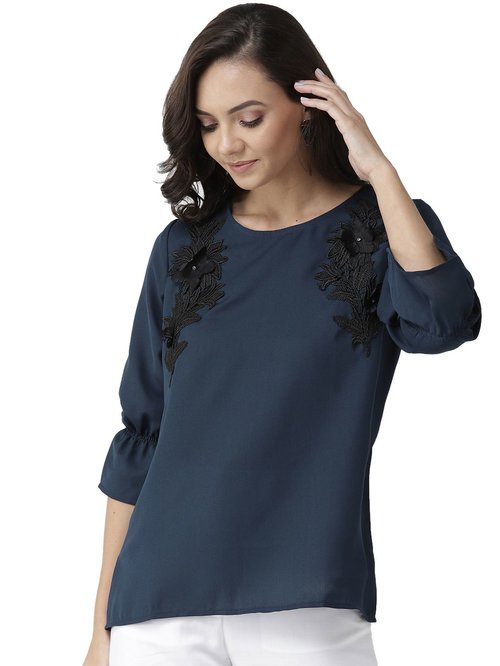 Style Quotient Navy Embroidered Top Price in India