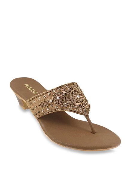 Mochi Antique Gold Thong Sandals Price in India