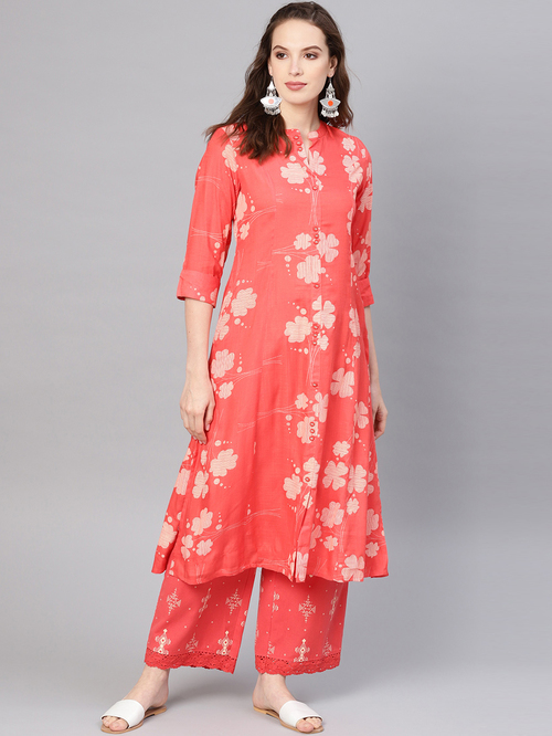 Juniper Coral Printed Kurta Palazzo Set Price in India