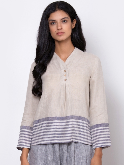 Rooted Light Brown & Chambray Blue Striped Top Price in India