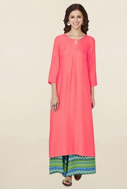 Global Desi Coral Solid Kurta Price in India