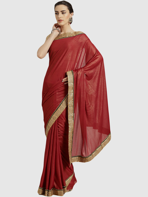 Chhabra 555 Maroon Embellished Saree With Blouse Price in India