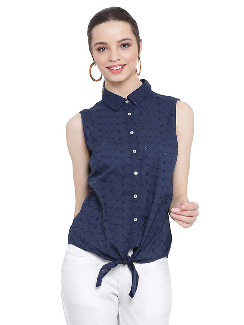 Oxolloxo Navy Ocean Satisfya Dotted Shirt Price in India