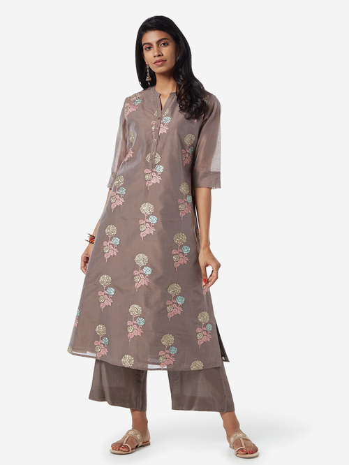 Vark by Westside Dark Grey Embroidered Kurta And Palazzos Set Price in India