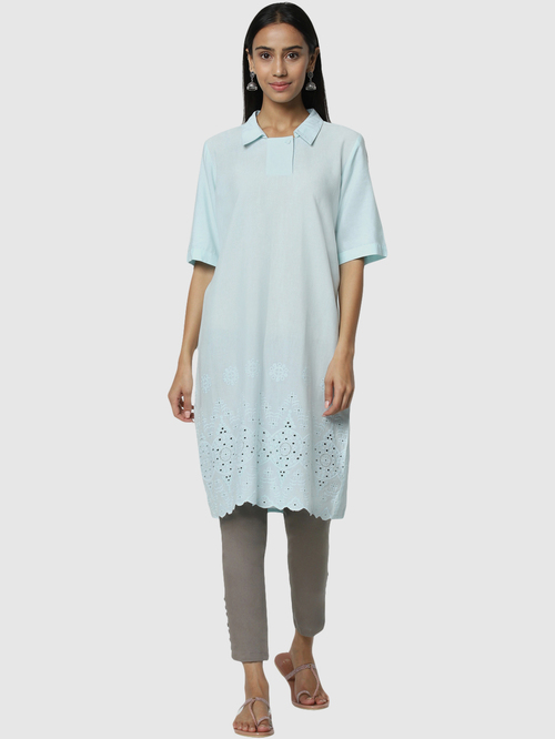 Naari Sky Blue Embroidered A Line Kurta Price in India