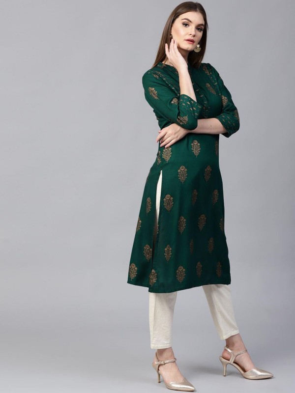 Women Printed Pure Cotton Straight Kurta Price in India