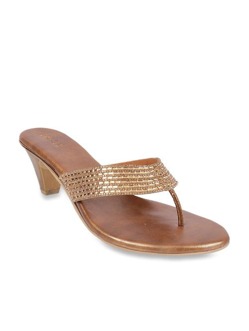 Mochi Antique Gold T-Strap Sandals Price in India