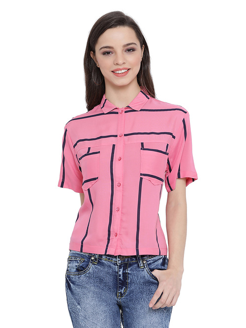 Oxolloxo Pink & Navy Bella Symphony Boxed Shirt Price in India