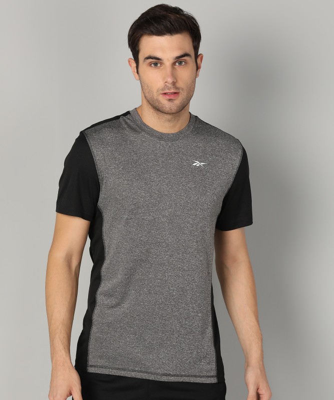 Color Block Men Round Neck Grey T-Shirt Price in India