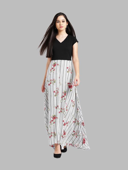 Zink London Black & White Striped Maxi Dress Price in India