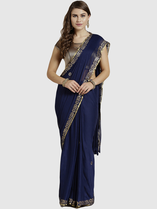 Chhabra 555 Navy Embroidered Saree With Blouse Price in India