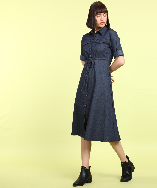 Women Shirt Dark Blue Dress Price in India