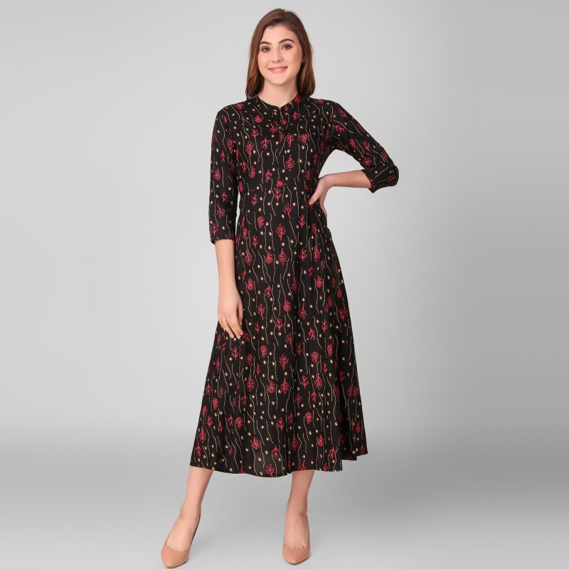 Women Printed Rayon Anarkali Kurta Price in India