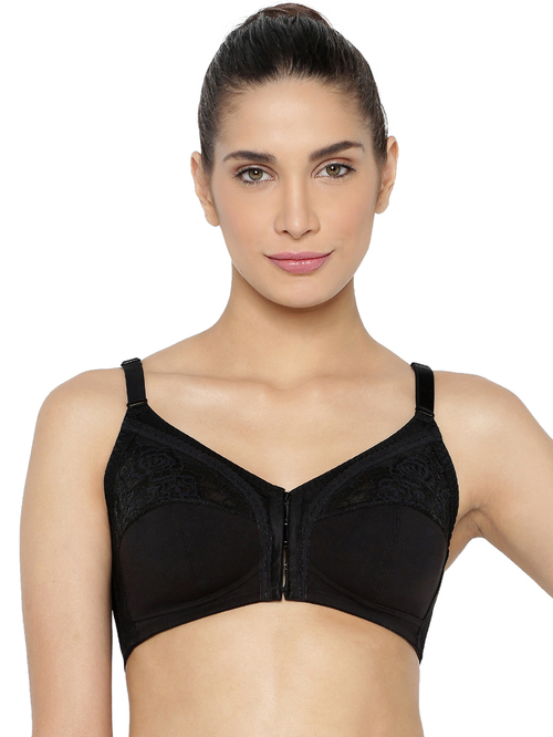 Triumph Black Lace Work Non-Padded Front open Bra Price in India