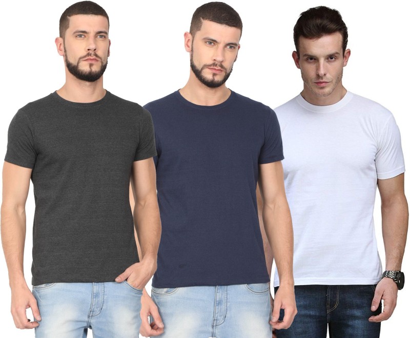 Solid Men Round Neck Multicolor T-Shirt Price in India