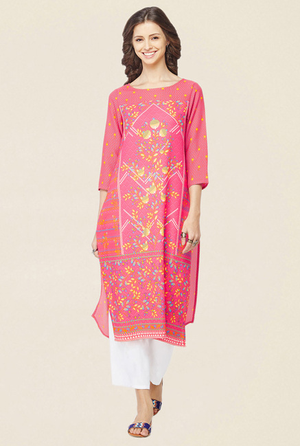 Global Desi Pink Printed Kurta Price in India