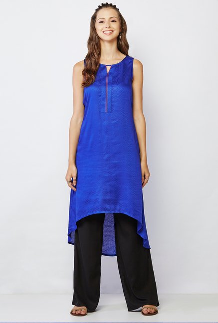 Global Desi Blue Self Print Kurti Price in India