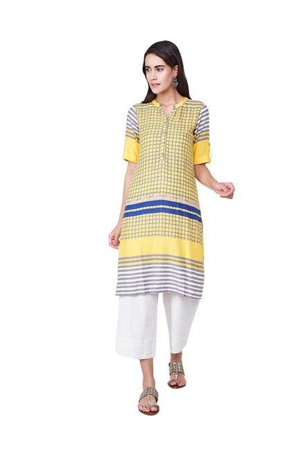 Global Desi Yellow Checks Tunic Price in India