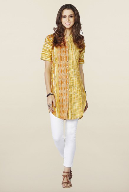 Global Desi Mustard Printed Tunic Price in India