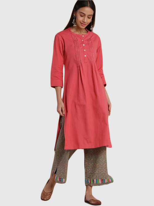 Imara Pink & Grey Cotton Kurta Palazzo Set Price in India